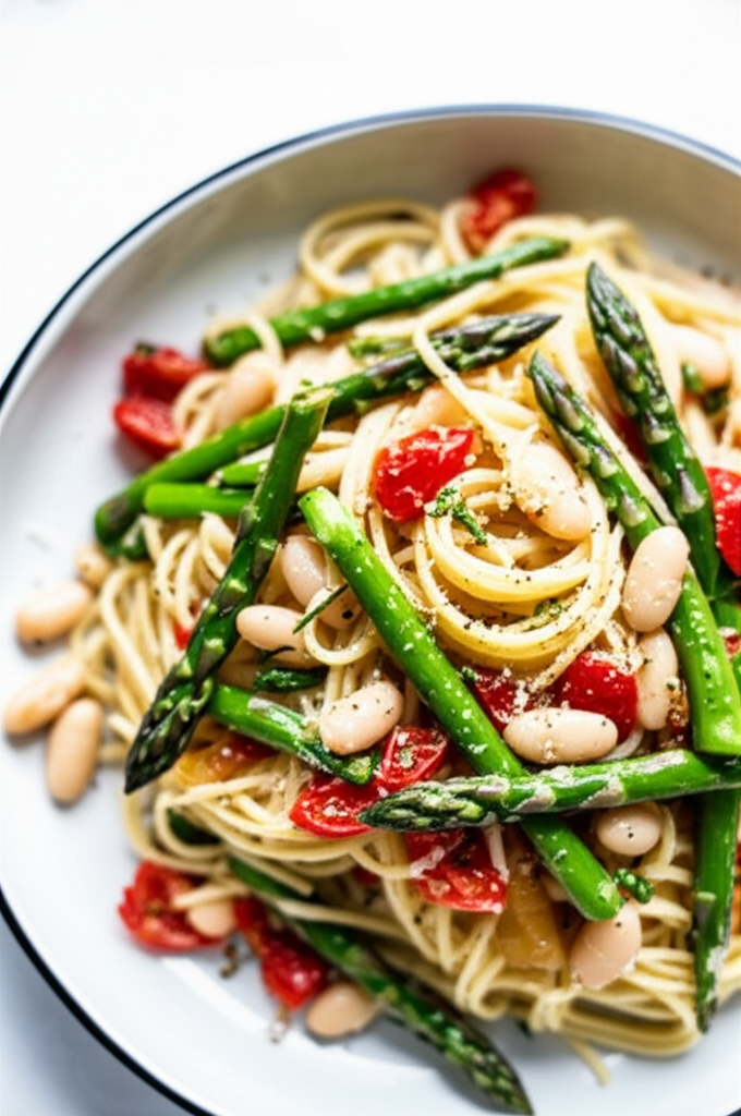 Asparagus And White Beans With Linguini image