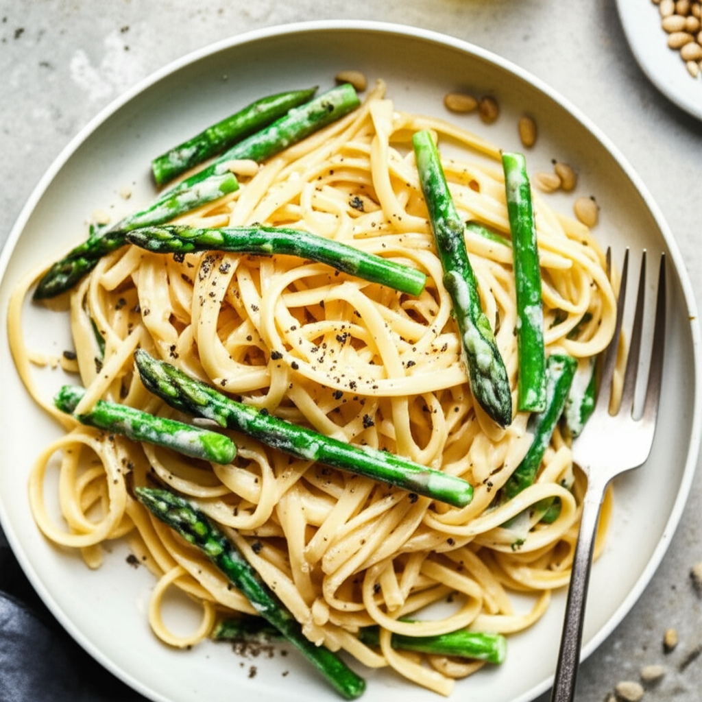 Asparagus Cream Cheese Fettuccini image