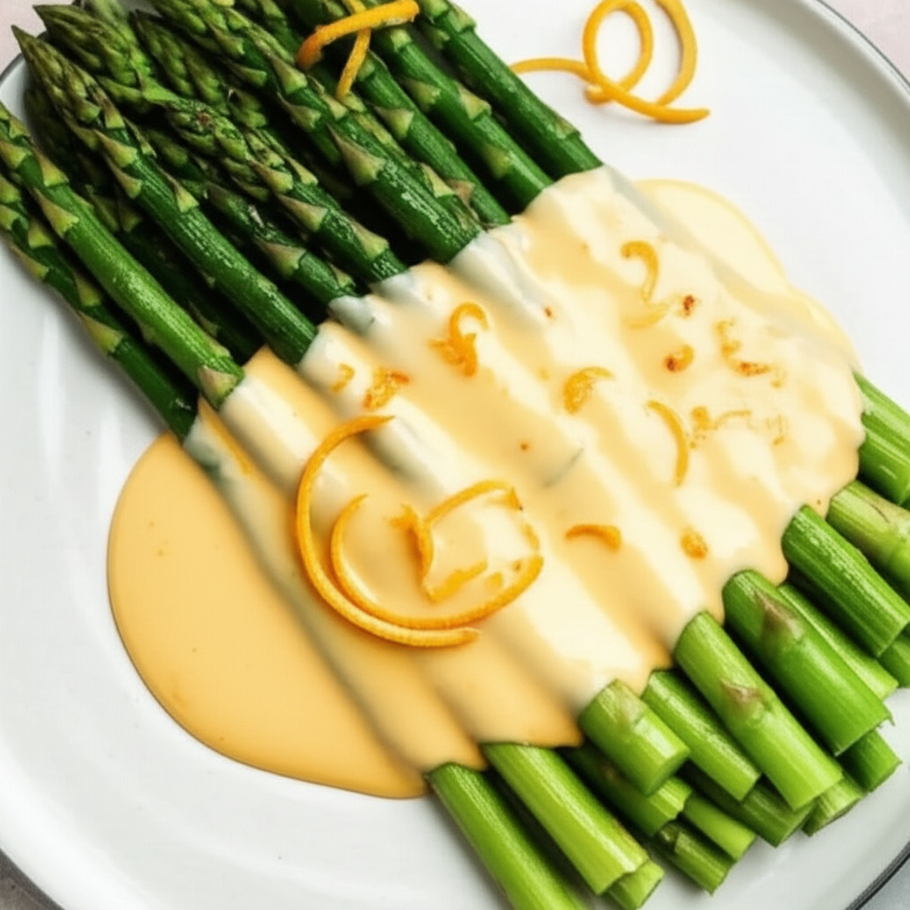 Asparagus In Creamy Orange Maltaise Butter Sauce image