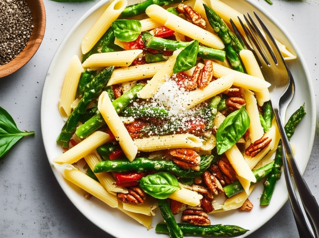 Asparagus Pasta With Toasted Pecans image