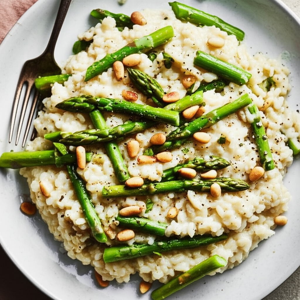 Asparagus Risotto With Pine Nuts image
