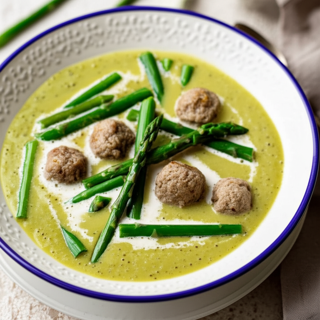 Asparagus Soup With Mini Meatballs image