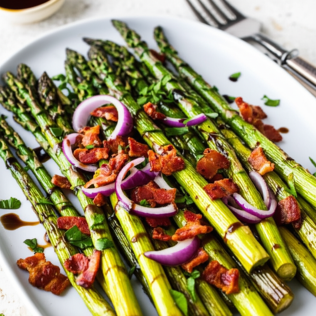 Asparagus With Bacon Red Onion And Balsamic Vinaigrette image