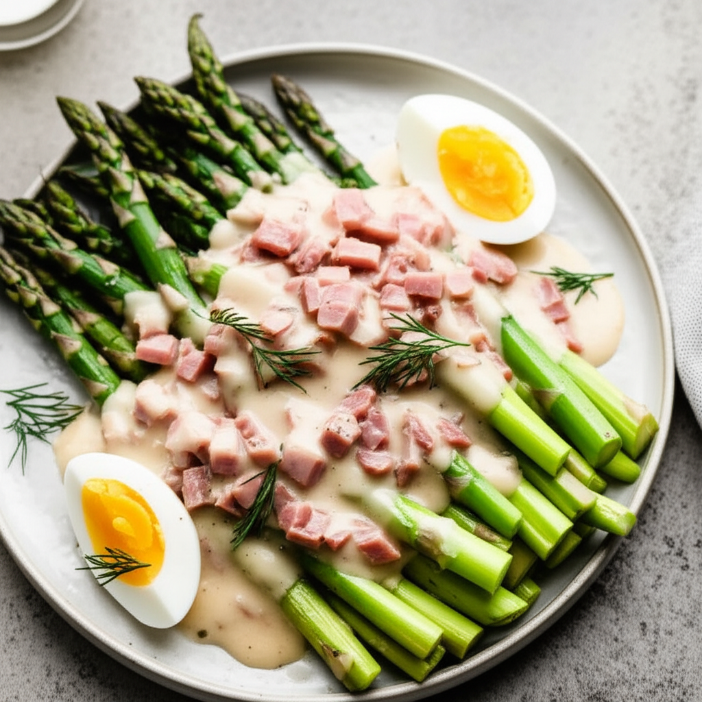 Asparagus With Country Ham And Egg Gravy image