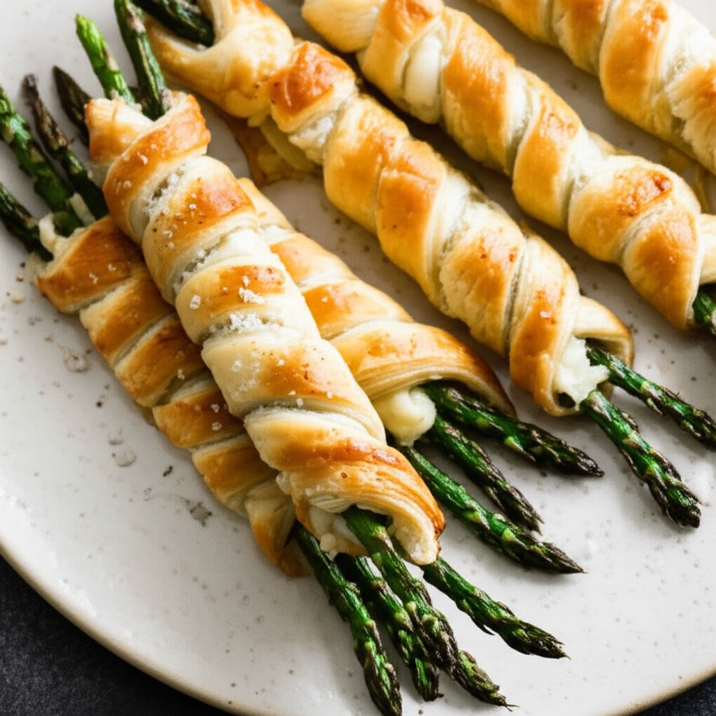 Asparagus With Gorgonzola Cheese Wrapped In Puff Pastry image